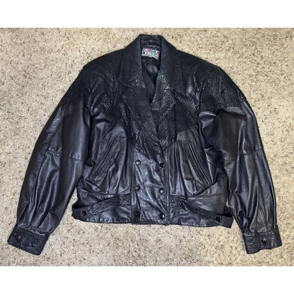 PARIS SPORT CLUB Vintage Leather Cropped Moto Biker Jacket Snake Skin LARGE